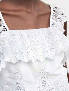 Maija 2026 Nueva blusa/top sin mangas de mujer con diseño de volantes con bordado calado, adecuado para primavera/verano, estilo bohemio para Pascua, festivales de música, invitados de boda, brunch, aeropuerto, diario, fiesta, graduación, versátil y casual - Blanco - Ver 5