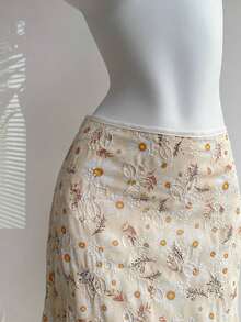 Falda línea A floral minimalista y elegante casual para mujer - Amarillo - Ver 2