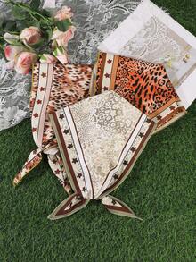 1pc Leopard Print Star Pattern Lightweight Triangular Headscarf, Fashion Headwrap For Women, Suitable For Daily Wear, Outdoor Photography, Beach, Vacation, Versatile Accessory Vacay Bandanas - Multicolor - View 3
