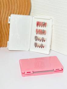 1pc Colorful Nail Art False Eyelash Storage Box, Portable Flip-Cover Nail & Lash Display Case - Multicolor - View 1