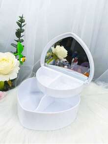 Caja de joyas portátil con forma de corazón para niñas, caja de almacenamiento de joyas de doble capa, caja decorativa, caja de regalo conmemorativa, adecuada para aretes, anillos, collares, perfecta como regalo de regreso a clases para niñas, decoración de habitación - Multicolor - Ver 14