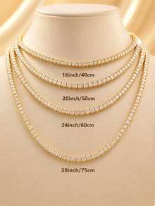 1pc 4MM Shiny Women All-Match Versatile Super Shiny Hip Hop Punk Necklace Chain, Multi-Size Layering Design - Tennis Necklace - View 2