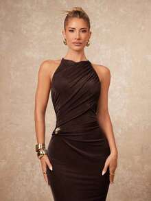 Women Midi Dresses - Brown - View 4
