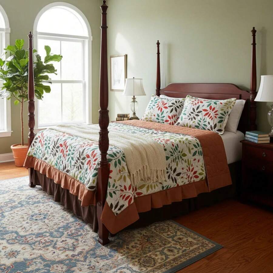 3-Piece Bedding Set: Double-Sided Printed Comforter With Bed Skirt + 2 King Size Pillowcases - 阿爾巴/謝德倫 - 查看 1