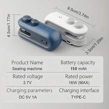 2pcs Food Sealing Clips | 1 Sealer + 1 USB Charging Cable, Built-In Lithium Battery, Low Power Consumption, Magnetic Pressure Design, Suitable For Home, Camping, Outdoor, Travel, Potato Chips, Cookie Bags Sealing - B-Blue - View 2