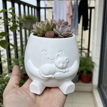 Maceta de gato creativo sosteniendo maceta de flores, alto valor estético, maceta de planta suculenta verde para escritorio, contenedor de gato impreso en 3D, estante de flores para balcón, interior y exterior, decoración y adorno - A - Ver 6