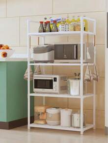4-Tier Freestanding Kitchen Storage Rack, Multi-Functional Microwave Oven Organizer Shelf, White Metal Multi-Layer Cookware Storage Stand For Kitchen Balcony - Multicolor - View 5