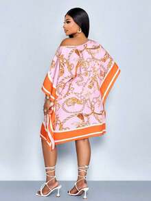 Vestido de mujer de talla para primavera y verano, elegante y para vacaciones casuales, vestido de longitud media con hombros inclinados, hombros asimétricos, pañuelo cuadrado off shoulder, vestido con patrón de rayas en bloque de color negro y blanco, impresión de posicionamiento, impresión tejida, adecuado para uso diario, compras, citas, ropa de amigas, ropa de invitados de boda, ropa de vacaciones, digno y adinerado, vacaciones de lujo tranquilo - Rosa 2 - Ver 11