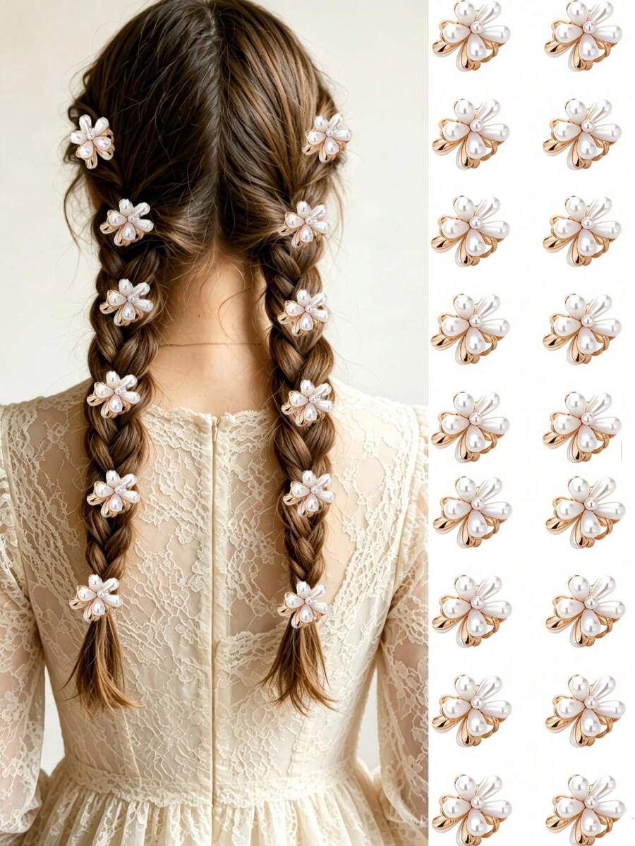 10 chiếc kẹp tóc pha lê họa tiết hoa tươi tối giản dành cho bé gái - trắng - Xem 1