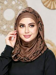 1 chiếc mũ trùm đầu nữ họa tiết chấm bi, khăn quàng đầu băng đô co giãn chiffon họa tiết bò, băng đô thể thao đa năng rộng vành thoáng khí thoải mái co giãn, khăn quàng thời trang tối giản, mũ trùm và khăn quàng đầu chiffon đồng bộ, tất cả trong một - Cà phê nâu - Xem 4