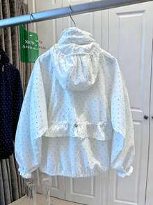 圓點連帽輕量防風夾克外套，寬鬆休閒夏季新品度假款 - 藍色 - 查看 2