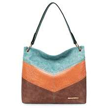 Hobo Bag For Ladies Shoulder Handbags With Back Pocket Purses, With Zipper, Purses, With Zipper - B-light Blue/Orange/Brown - View 1
