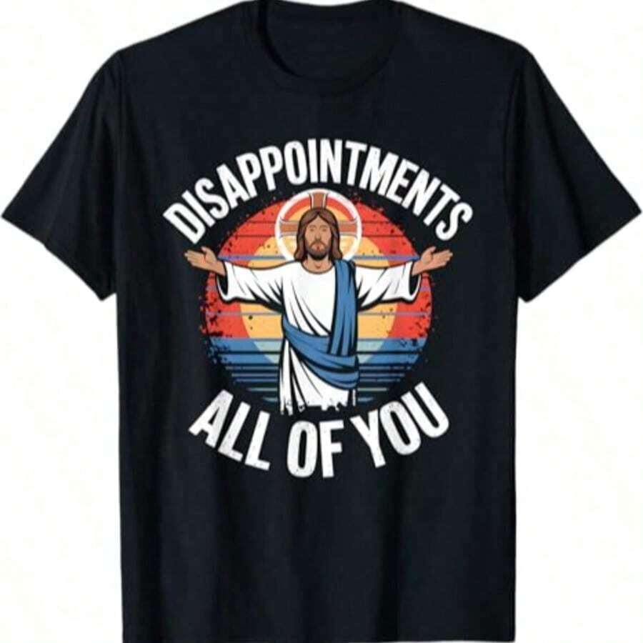 Veenajo 100% Cotton T-Shirt With Sarcastic Design "Jesus Is Disappointed In All Of You", Family Clothing - 白色 - 查看 1
