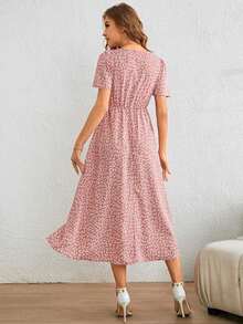 Vestido De Estampado Floral Para Mujer Con Nudo Retorcido Y Abertura Lateral - Rosa vieja - Ver 2