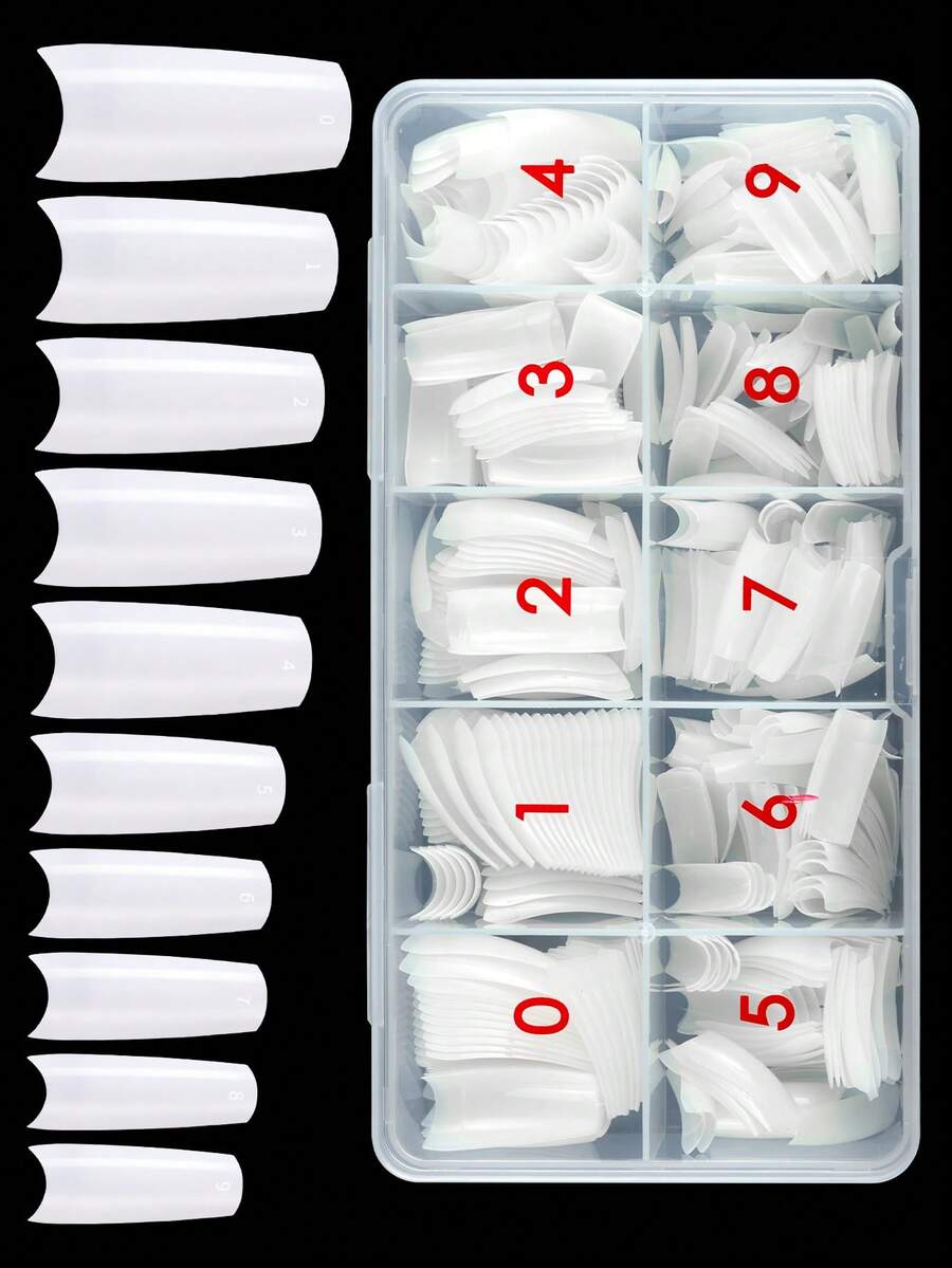 500Pcs 10 Sizes Acrylic Nail Tips, Half Cover False Nail Tips, French Acrylic Nails For Women For Nail Salons And Home DIY - White - View 1