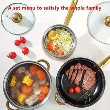12PCS Red Induction Non Stick Stainless Steel Cookware Cooking Pot Pan With Lids Set - View 7