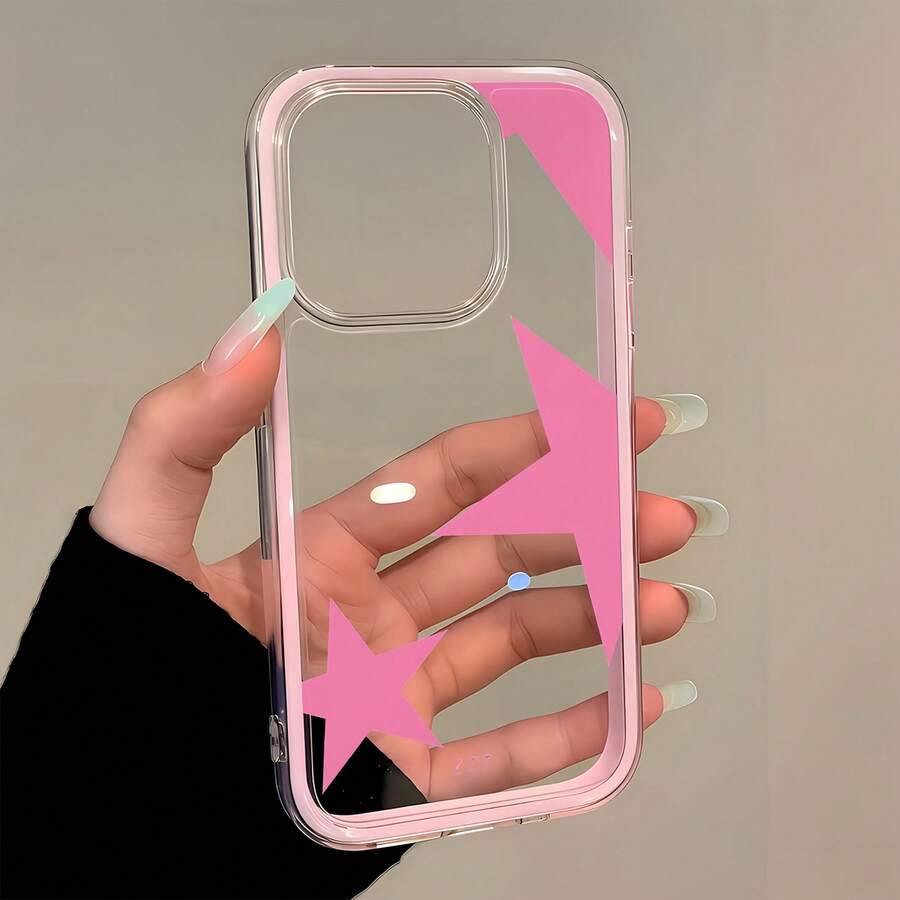 1pc Pink Frame Transparent Minimalist Lens Protection Anti-Fall Anti-Collision Digital 7 Pink Star Pattern Phone Case, Personalized For IPhone 16 Pro Max, 17/16/15/14 Plus/13/12/11, Air, Suitable For Samsung Series - Multicolor - View 1