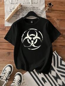 Biohazard Logo T-Shirt.Vintage Graphic Print Casual Cotton Short Sleeve T-Shirt - Black - View 6