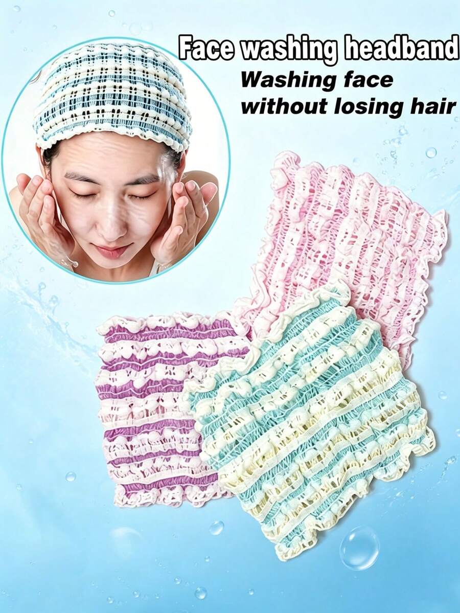 2pcs Stretchy Facial Headbands, Women's Simple Hair Accessories For Mask Wearing & Makeup, Seamless & Non-Marking, Soft & Comfortable Material Ponytail Hair Ties Elastics Rubber Bands - Multicolor - View 1