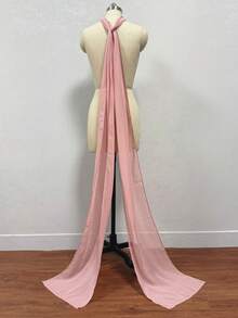 新娘礼服蕾丝披肩，长拖尾高端韩式摄影披肩，白色雪纺简约披肩 - 拖低披肩 - 查看 28