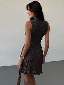 AYYAloruh Vestido de punto acanalado de línea A sin mangas con cuello mínimo para mujerAYY - Café integral 2 - Ver 2