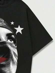 T-shirt à manches courtes pour homme Street Life avec motif portrait, idéal au quotidien au printemps et en été, pour l'école. - Noir-8 - Voir 4