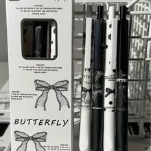 4支可愛蝴蝶結可伸縮式圓珠筆，0.5mm細筆尖，黑色墨水，書寫順滑，適合辦公室與學習，適用於筆記本、考試、辦公用品及學生禮物，開學季 - 套裝 - 查看 7
