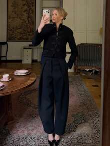 GMFP Women's Casual Elegant Fashion Simple Solid Color Loose Pants, Suitable For Commuting And Vacation Season, Spring/Summer Black - Black - View 5