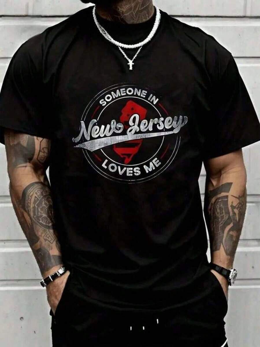 Someone In New Jersey Loves Me T-Shirt - US State Design - Urban Casual Style - 黑色 - 查看 1