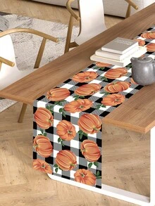 1pc 35*180cm Thanksgiving Table Runner, Featuring Pumpkin & Leaf Pattern Paired With Black & White Plaid, Suitable For Thanksgiving Decor, Autumn Decor, Kitchen, Tabletop, Home Decor, And Holiday Gatherings - Multicolor - View 10