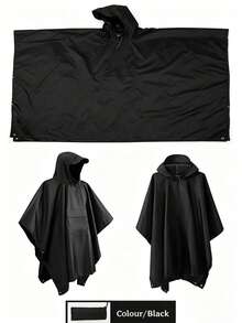 1 pezzo Impermeabile con cappuccio 3-in-1 da donna, poncho multifunzionale impermeabile per escursionismo e campeggio, realizzato in nylon resistente all'usura rivestito in PU, con cappuccio con cordino e fibbie laterali, grande attrezzatura da pioggia mimetica adatta per attività all'aperto - Multicolore - Visualizzare 2