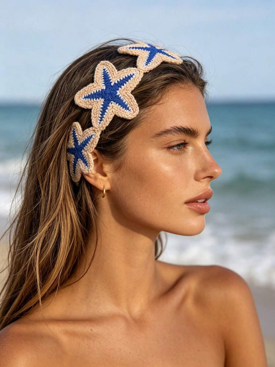 1pc Bohemian Style Starfish Braided Headband, Vacation Style Braided Hair Accessory, Beach/Daily Outfit Accessory - Multicolor - View 1