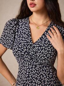 Vestido De Estampado Floral Para Mujer Con Nudo Retorcido Y Abertura Lateral - Rosa vieja - Ver 8