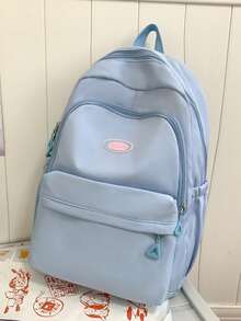 Ba lô đi học màu xanh pastel tối giản | Ba lô nylon nhẹ với logo "GQL" và khóa kéo hình tam giác | Dây đeo có thể điều chỉnh | Nhiều ngăn - Nhiều màu - Xem 3
