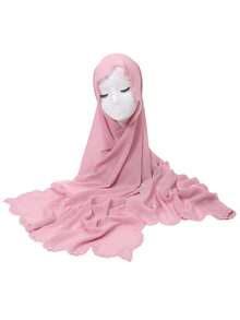 1 peça Hijab feminino elegante com bordado de flor ondulada, lenço de chiffon liso premium, xale envolvente de luxo macio e leve com proteção solar para mulher - Pequeno lenço de cabeça em chiffon com bordado floral - Ver 16