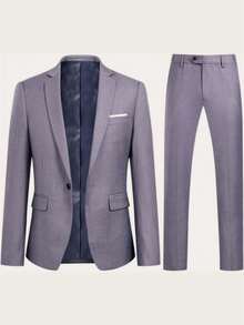 Men's Two-Piece Casual Business Suit, With Jacket And Trousers - 灰色 - 查看 2