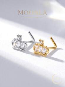 1 chiếc khuyên mũi hình chữ L bằng bạc sterling 925 với thiết kế vương miện đính đá Zirconia, dễ đeo và tháo, kiểu dáng thời trang đa năng, món quà tinh tế dành cho bản thân hoặc bạn bè nữ. - phong cách 1 - Xem 3