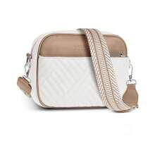 Premium Quilted Crossbody Bags For Women With Anti-Pickpocket Clip, Vegan Leather Handbags, Travel Purses For Women - 白色和石色,配提花肩帶 - 查看 8