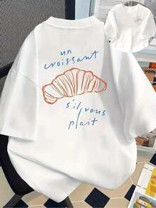 A Croissant, Please Print Short Sleeve Crew Neck T-Shirt Casual Top For Spring Summer, Women's Clothing - Blanco - Xem 1