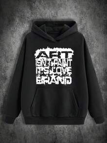Men's 450g Heavyweight Sweatshirt - Soft Breathable Winter Hoodie With Pockets, Artistic 'Art Is Not Painting' Print, Unisex Casual Pullover (S-XXXL), Machine Washable, Black - Suitable For Autumn & Daily Wear Gift - Black - View 1