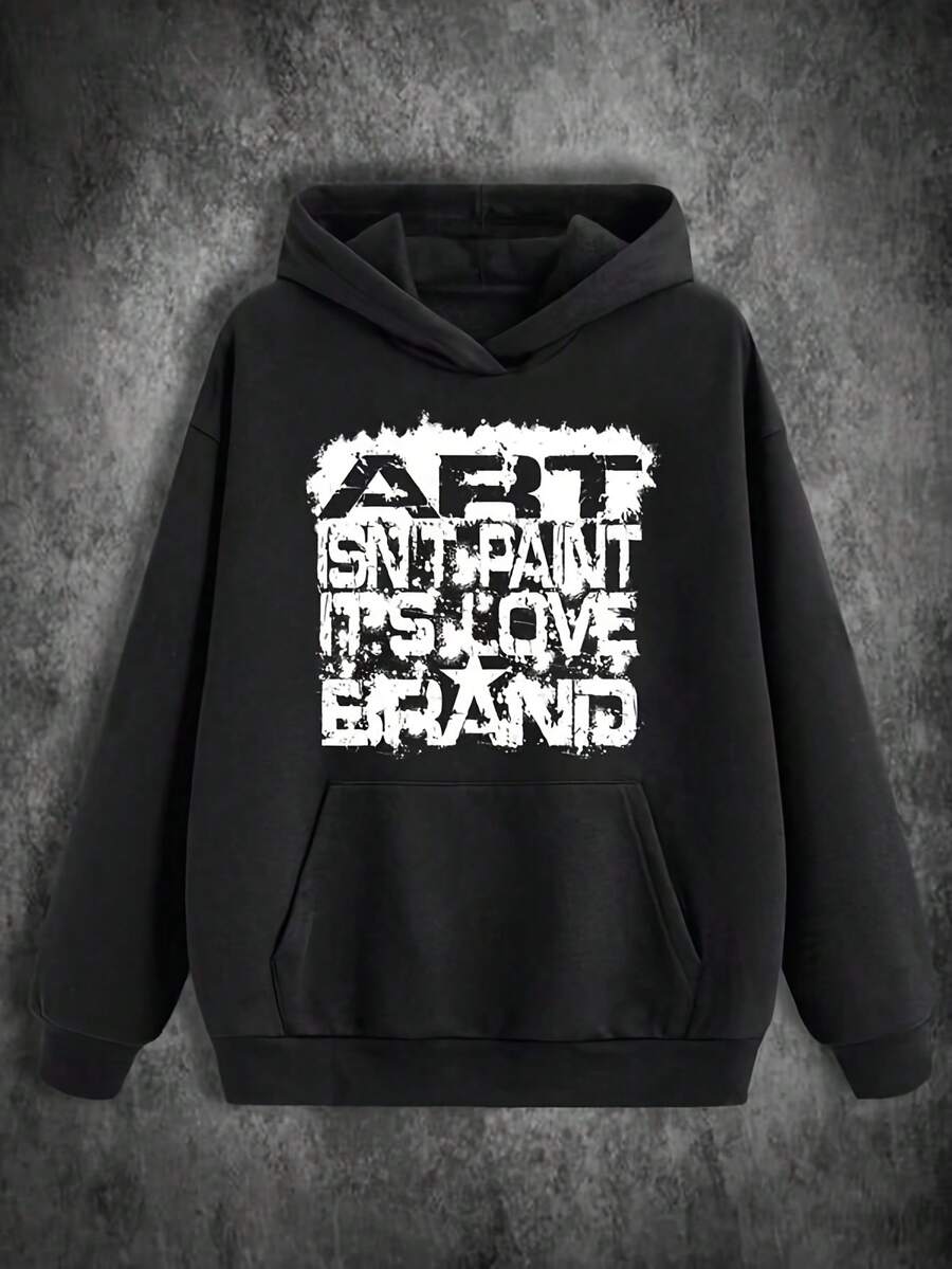 Men's 450g Heavyweight Sweatshirt - Soft Breathable Winter Hoodie With Pockets, Artistic 'Art Is Not Painting' Print, Unisex Casual Pullover (S-XXXL), Machine Washable, Black - Suitable For Autumn & Daily Wear Gift - Black - View 1