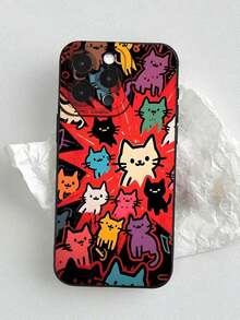 Cute Cat Design Liquid Silicone Mobile Phone Case, Full Body Protection, Shockproof And Drop Resistant, Soft TPU Rubber, Compatible With Apple And Galaxy - Multicolor - View 1