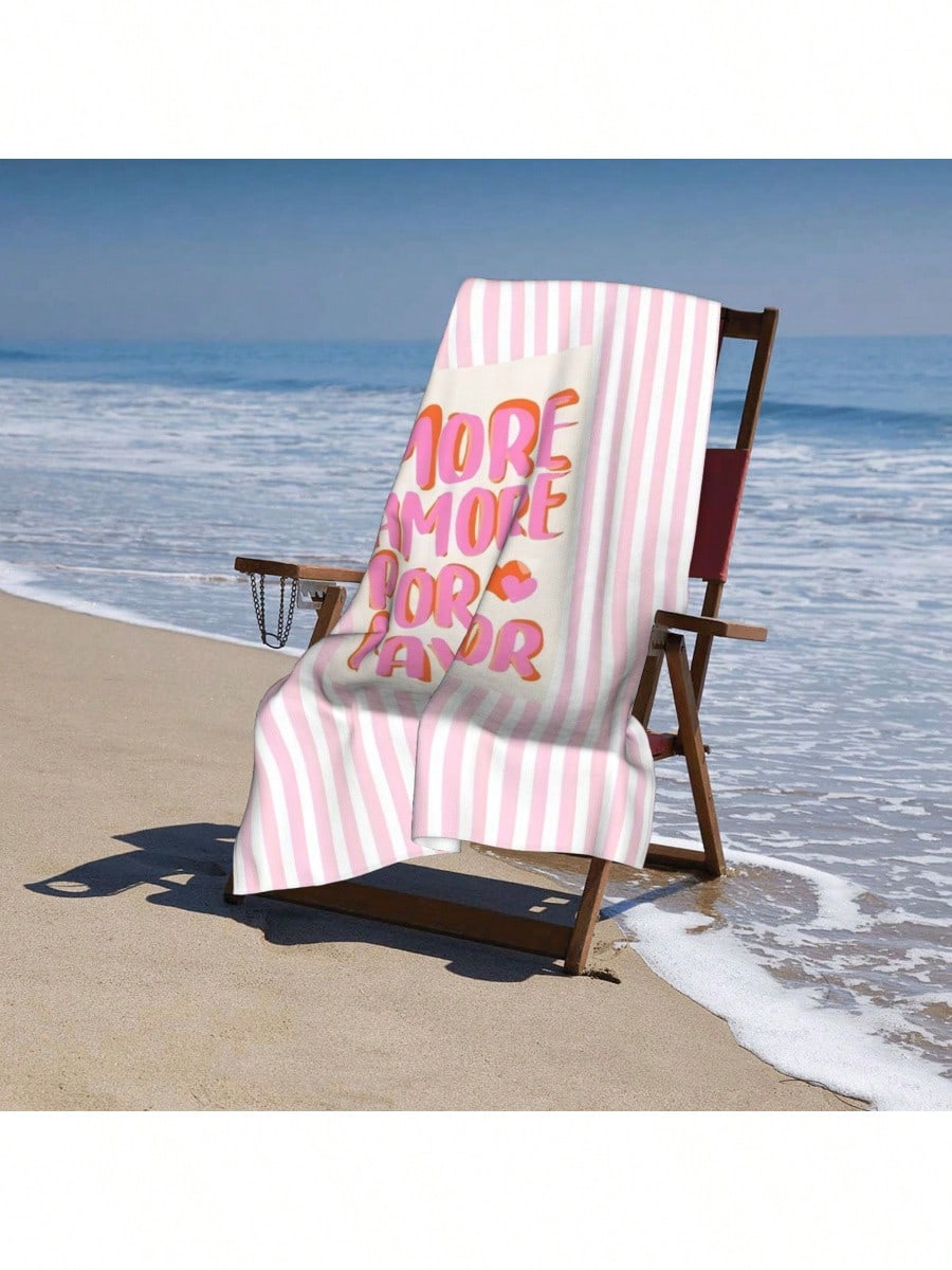 1 pièce Serviette de plage rayée rose et blanche avec un design inspiré de "More Amore Por Favore" - Motif à la mode, convient pour la natation, la gym, le yoga - Compagnon de voyage idéal et cadeau d'anniversaire 9