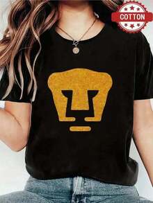 1 Piece Beautiful Women's Blouses Women's Blouses Women's Clothing Sets 180g Black And White T-Shirt With Pumas UNAM Logo Printed T-Shirt With High Quality Print Round Neck Basic Loose Fit For Men And Women Breathable Versatile Machine Washable Comfortable Sizes S ~ 3XL Ideal For Casual Daily Sport Wear Essential For Summer. - 黑色 - 查看 9