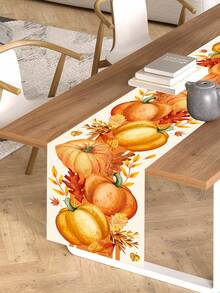 1/50Pcs 35*180cm Thanksgiving Table Runner, Suitable For Thanksgiving Decoration, Autumn Decoration, Kitchen, Tabletop Decoration, Home Decor And Holiday Gatherings; Decorated With Pumpkin And Maple Leaf Patterns, Autumn Style Table Runner - Multicolor - View 9