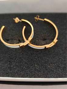 2pcs Elegant H-Shape Hoop Earrings, Titanium Steel Material, Suitable For Daily, Work And Formal Occasions - H-shaped Earrings - View 2