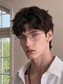1pc Men's Narrow Silver Frame Thin Rim Eyeglasses, Japanese Style - Multicolor - View 10