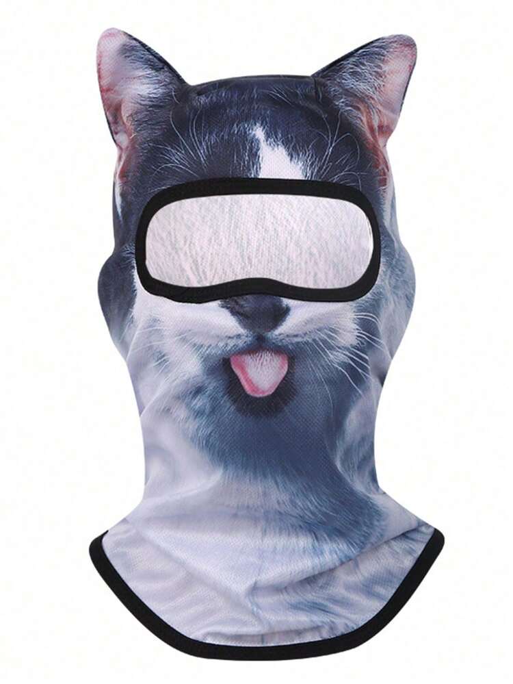 1pc Unisex 3D Cat Print Balaclava Hat, Thick Ear Decor Animal Full Face Mask, Windproof Breathable For Cycling/Skiing/Halloween/Outdoor, Suitable For Men And Women - Multicolor - View 8