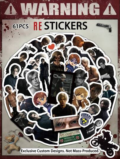 61 miếng dán Leon, miếng dán RE, miếng dán LEON S. Kennedy, miếng dán BIOHAZARD, hàng hóa dành cho người hâm mộ game, miếng dán, miếng dán ốp điện thoại, miếng dán mũ bảo hiểm, miếng dán xe hơi, miếng dán trang trí DIY cho sổ kế hoạch, miếng dán bình nước, miếng dán mờ, miếng dán bao bì quà tặng, miếng dán trang trí tiệc sinh nhật.
