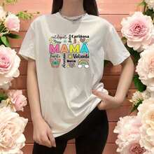 Women's T-Shirt Blouse With Loving Phrases, Casual And Emotional Clothing For Mother's Day Gift, Pure-Cotton - 白色 - 查看 1